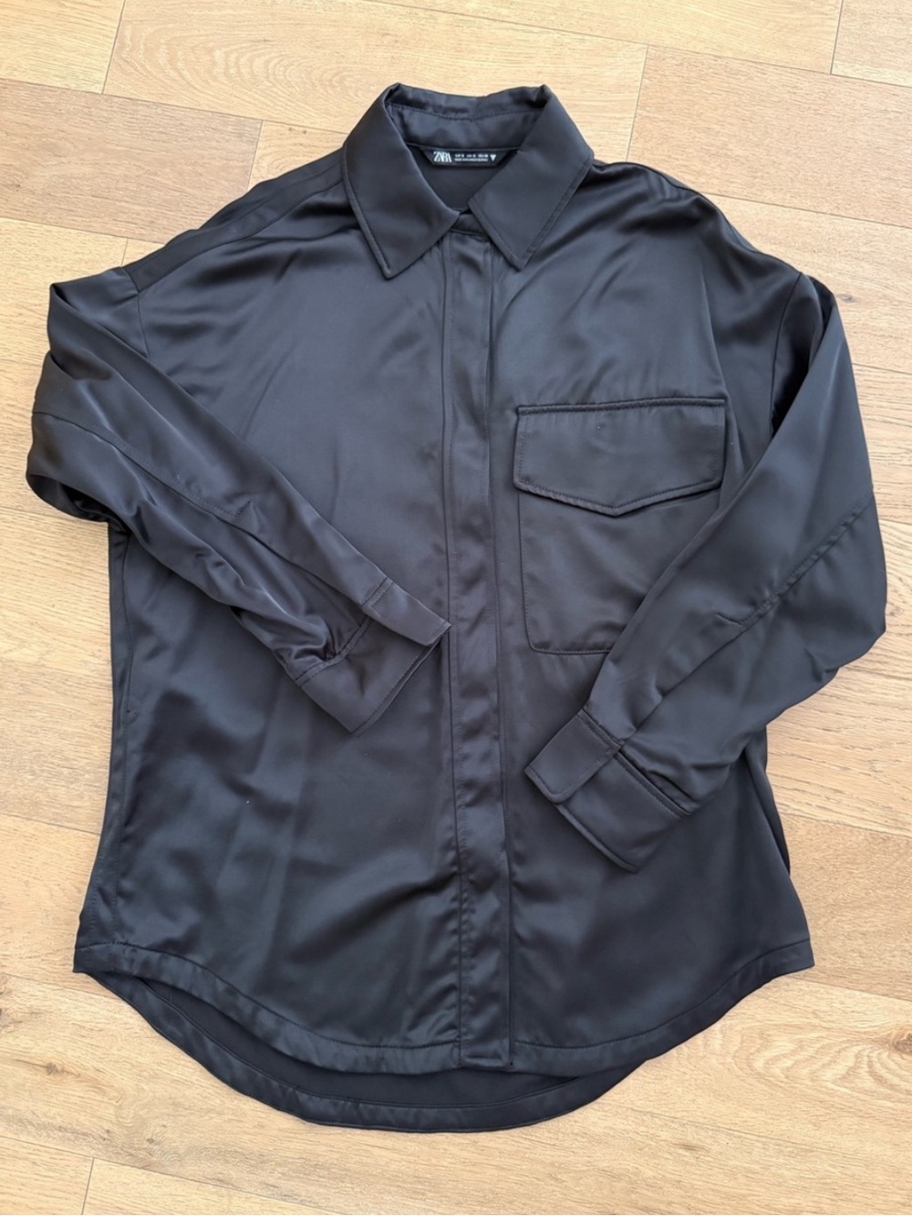 Zara Black oversized satin effect shirt  Jacket